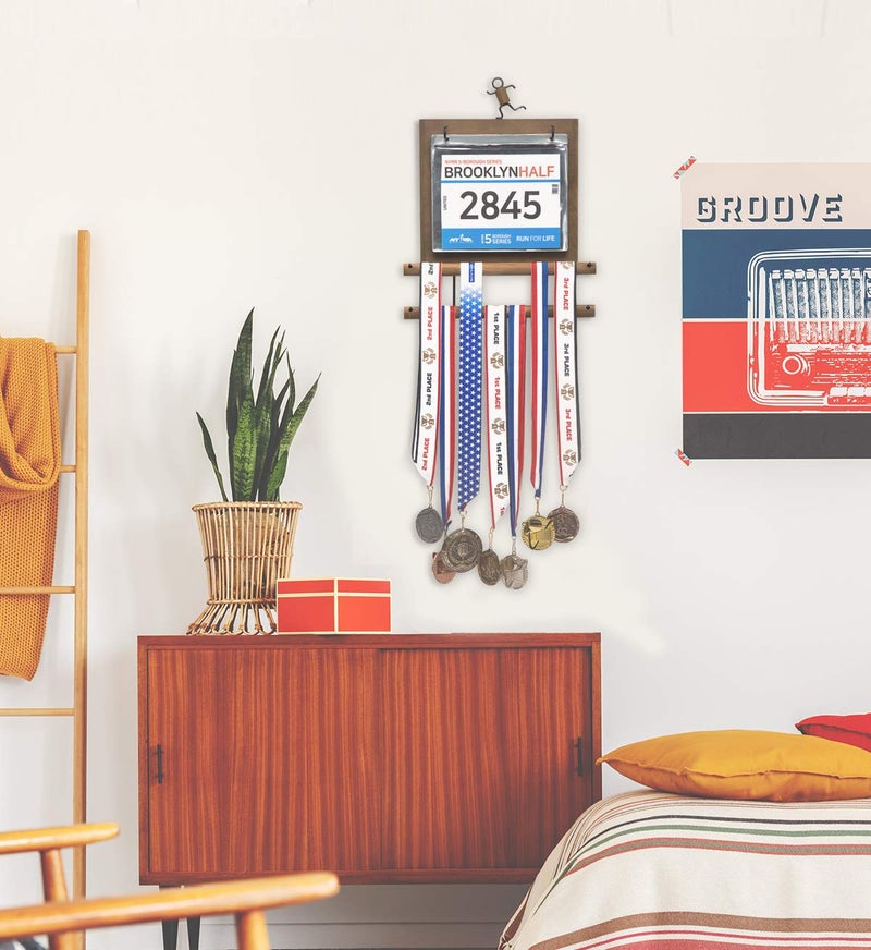 J JACKCUBE DESIGN - Marathon Medal Display Hanger Race Bibs Holder for Runners Wood wall mounted Rack Gymnastics Awards Olympic Triathlete Gifts - MK503A - Image 5